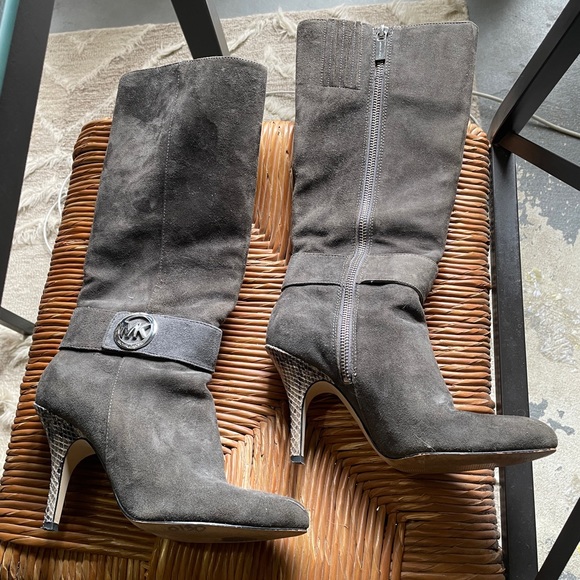 Michael Kors Boots | Gray Suede with Snakeskin Heel Quarter Height Boots - Picture 3 of 3